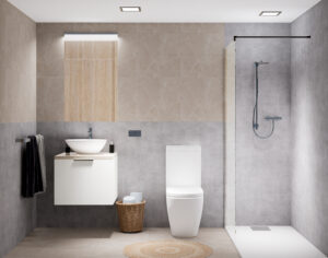 Baño completo de los apartamentos del edificio Oasis Cotillo en Fuerteventura