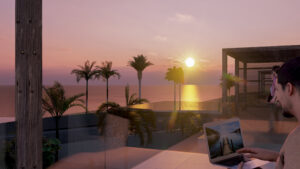 Puesta de sol desde apartamentos del edificio Oasis Cotillo en Fuerteventura