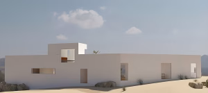 Vistas del alzado trasero en villa de lujo en Lajares, Fuerteventura. Venta por Innova Home.