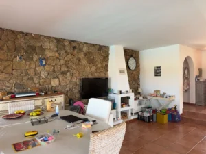 Salón con chimenea de la casa independiente de Lajares