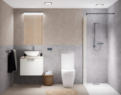 Baño completo de los apartamentos del edificio Oasis Cotillo en Fuerteventura