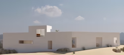 Vistas del alzado trasero en villa de lujo en Lajares, Fuerteventura. Venta por Innova Home.